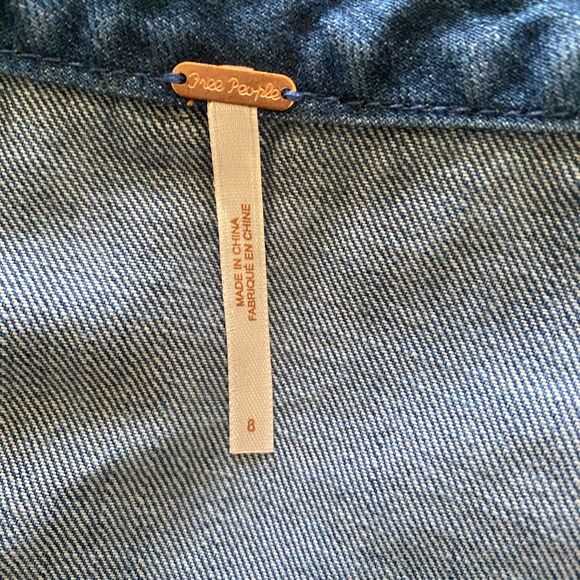 Free People Dream Away Embroidered Denim Wrap Mini Skirt Aztec Cotton Sz 8 - Picture 5 of 11